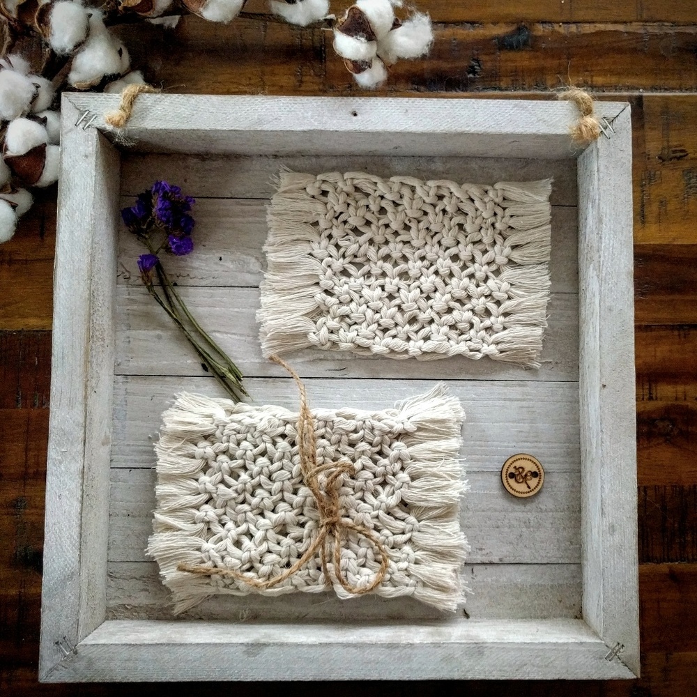 Boho coasters; Fringe macrame coasters; Rustic - Picture 3 of 4